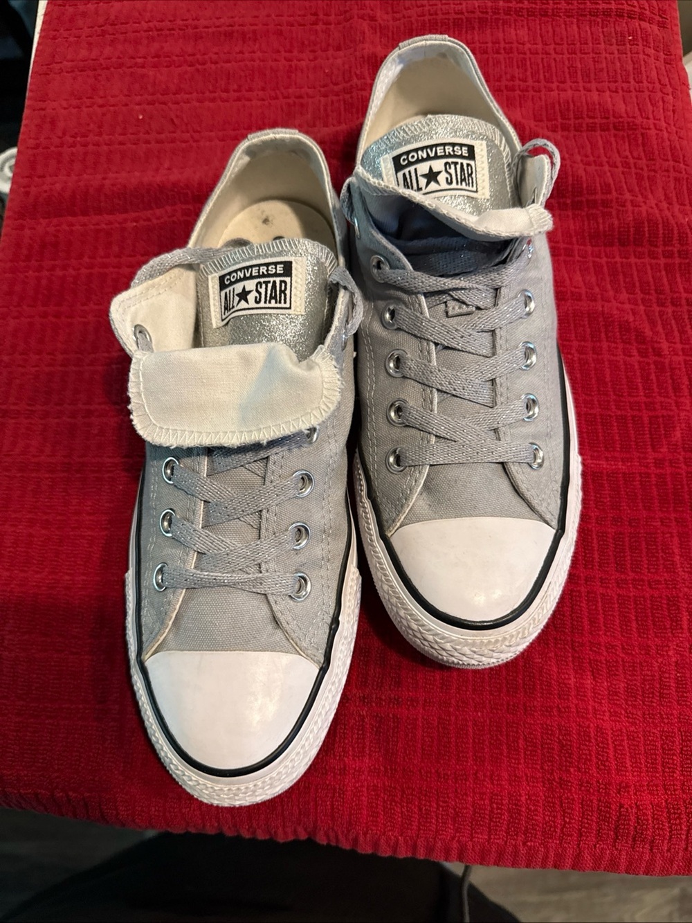 Converse Chuck Taylor Glitter Double Tongue Wolf Grey Low Top Ox Womens Size 9